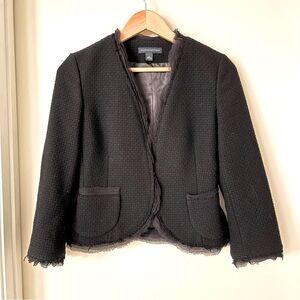 Banana Republic Black Fringe Tweed Blazer Jacket Sz 2